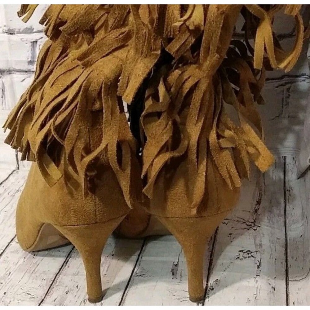 Charlotte russe women's Fringed Pointed toe Brown suede Boots High heel Sz 6 - Picture 5 of 9
